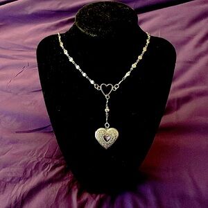 Silver Locket Necklace (vintage style) heart charm choker jewelry coquette